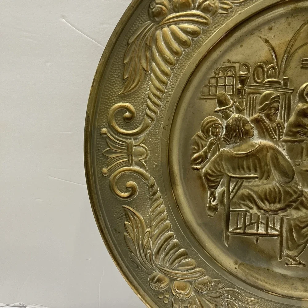 Vintage Embossed Solid Brass Wall Hanging Plate 17